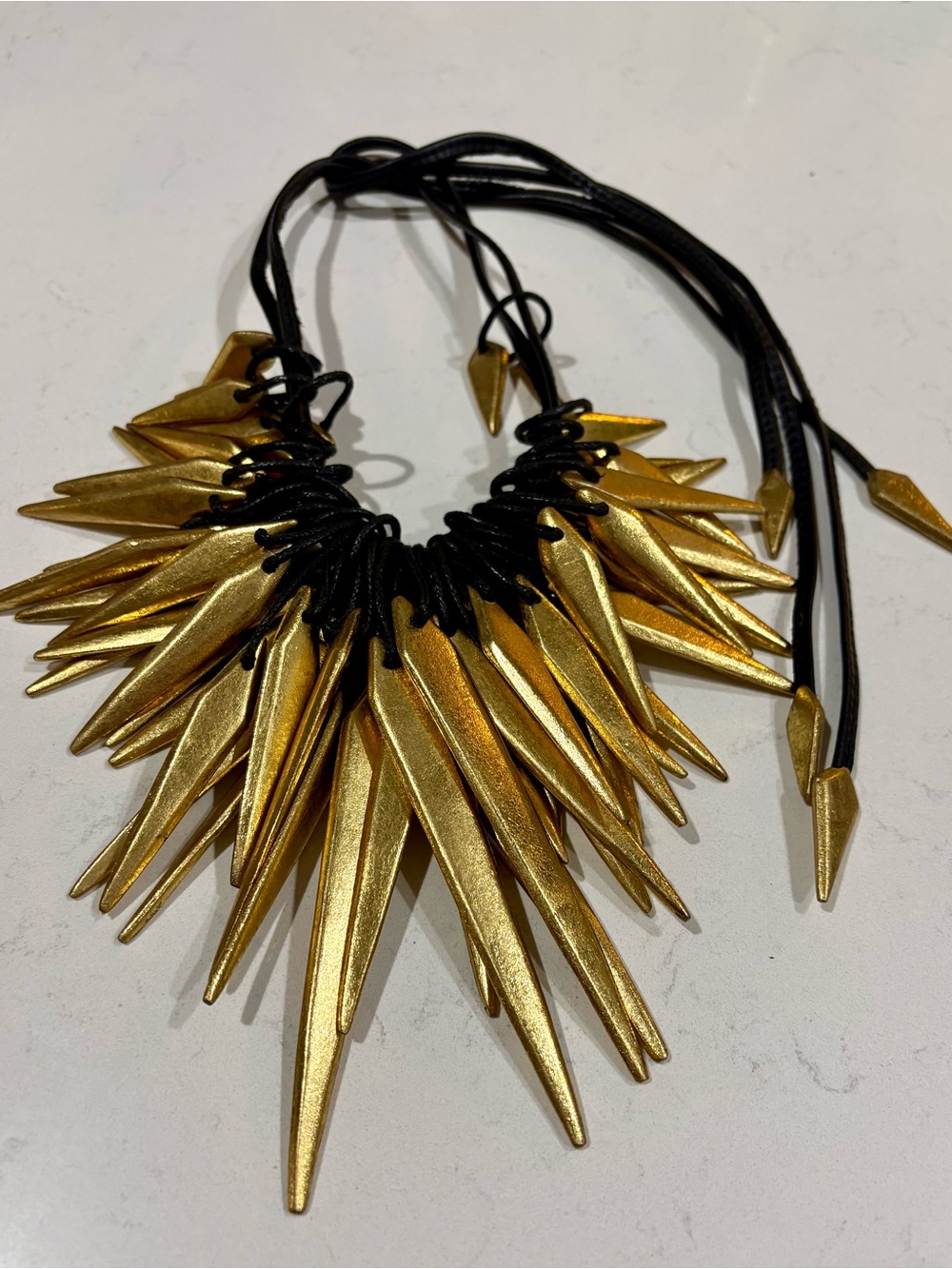 Monies Denmark Leather Gold Foil Spike Necklace Runway Wearable Art $1595 - Picture 8 of 11